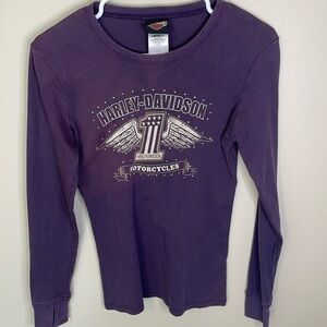Harley Davidson Ladies Long Sleeve Faded Purple Long Sleeve with Thumbholes  M